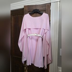 SHEIN Light Pink Midi Dress with Draped Cape